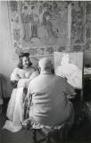 Henri-Matisse-at-work-in-his-studio-model-Micaela-Avogadro-Vence-France-1944.