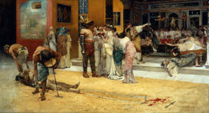 Francesco_Netti_1880-Gladiator_Fight_During_Meal_At_Pompeii